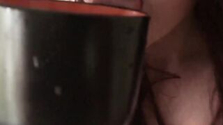 Beauty housewife give bj into the kitchen and gets cum on boobies. KleoModel