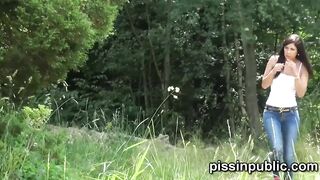 Nature enjoys girls release their piss streams on the meadow