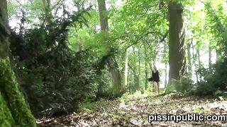 Nature enjoys girls release their piss streams on the meadow