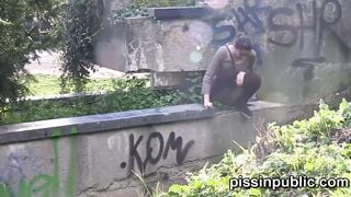 Desperate girls must peeing inside outside park but got caught on camera