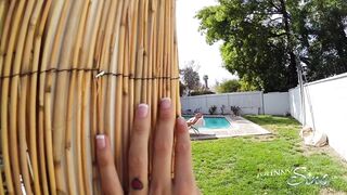 goddess Eighteen Spies on Neighbors and Gets CreamPied into Shower!