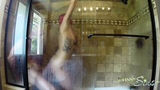 goddess Eighteen Spies on Neighbors and Gets CreamPied into Shower!