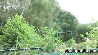 Pee babes empty their bladders inside a park unknowingly being part of voyeur peeing tape