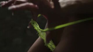 Bombshell blond Katya stripping and showing her long boobs and round butt