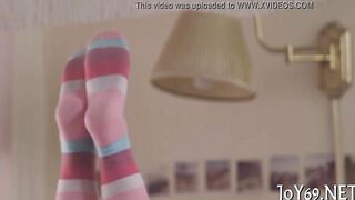 Solo gal shoves finger bang into vag
