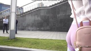 Transparent pants and sheer shirt inside outdoor