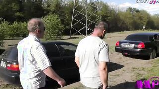 Amateur MMF Three-Way for German Cougar Mareen with two mature Men