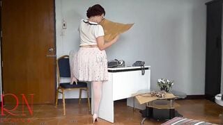 Nude secretary at office. Undressing employee. Webcam one