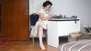 Nude secretary at office. Undressing employee. Webcam one