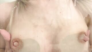 Teenie MILF having fun with breasts into shower, breast milk goddess