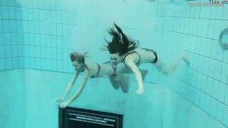 Nastya undresses Libuse into the pool like a dyke