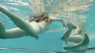 Nastya undresses Libuse into the pool like a dyke
