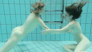 Nastya undresses Libuse into the pool like a dyke