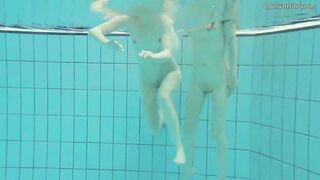 Nastya undresses Libuse into the pool like a dyke