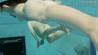 Nastya undresses Libuse into the pool like a dyke