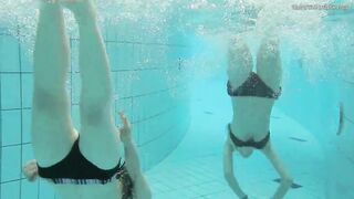 Nastya undresses Libuse into the pool like a dyke