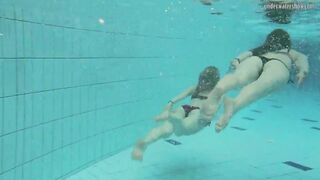 Nastya undresses Libuse into the pool like a dyke