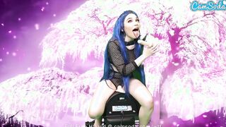 Hot Barely Legal riding Sybian while blowing multiple floating vibrators
