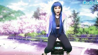 Hot Barely Legal riding Sybian while blowing multiple floating vibrators