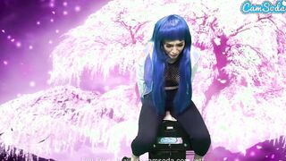 Hot Barely Legal riding Sybian while blowing multiple floating vibrators