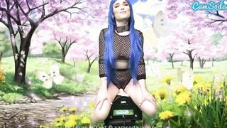 Hot Barely Legal riding Sybian while blowing multiple floating vibrators