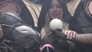 Fat butt blonde Women into robes got pussy banged on throne