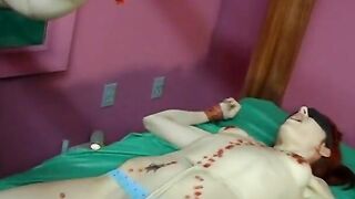 Red beauty wax poured over blindfolded sluts by domina