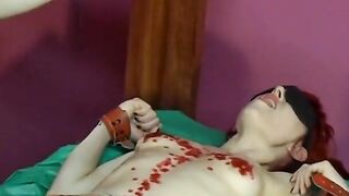 Red beauty wax poured over blindfolded sluts by domina