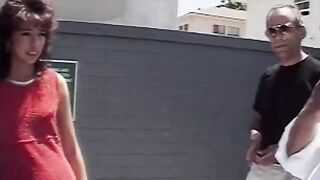 Dark Haired women with nice boobs blows and fucks 2 nice cocks