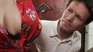 Curvy dark haired wrestles stud nude then gets nailed