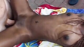 Young black with tiny melons gets some white dick banging