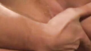 Beauty blonde into red gets choked and boned by 2 men
