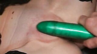 Blond old gets her soak pussy fuck with a penis and a sex toy