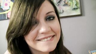 Barely legal Brandi Belle beats off huge cock for a face full
