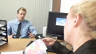 Blonde Miltf with nice titties dick blows and fucks on desk