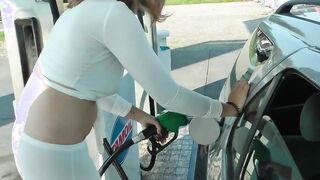 Refuel at the gas station into a mini skirt and no bra