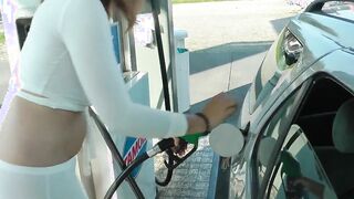 Refuel at the gas station into a mini skirt and no bra