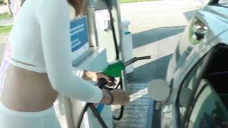 Refuel at the gas station into a mini skirt and no bra