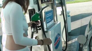 Refuel at the gas station into a mini skirt and no bra