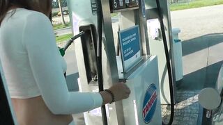 Refuel at the gas station into a mini skirt and no bra