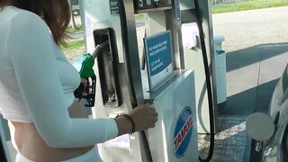 Refuel at the gas station into a mini skirt and no bra