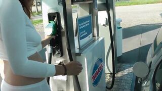 Refuel at the gas station into a mini skirt and no bra
