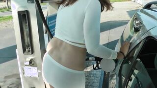 Refuel at the gas station into a mini skirt and no bra