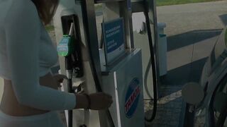 Refuel at the gas station into a mini skirt and no bra