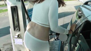 Refuel at the gas station into a mini skirt and no bra