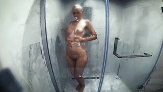 Short Hair Petite mom with natural boobs take a shower