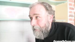 Unshaved pussied teenie screwed by older man dick