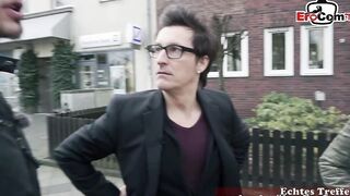 german Blonde huge breasts MILF outside pick up on street flirt