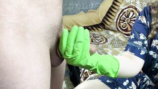 Juicy cum on housewife while she jerks me off