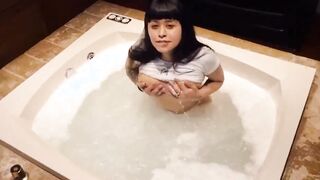Argentinian women reached orgasm alone inside the jacuzzi and ended up sucking off on Deluxeshura's dick and fucking a little